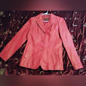 Siena Vintage Leather Red Tailored Blazer with Notched Lapels